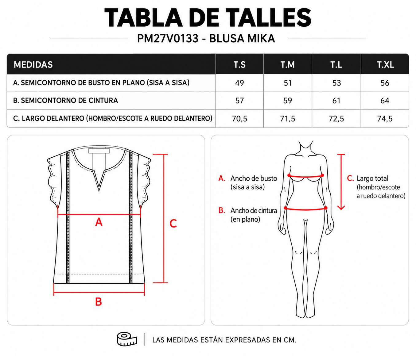 Tabla de talles Blusas ParteMia